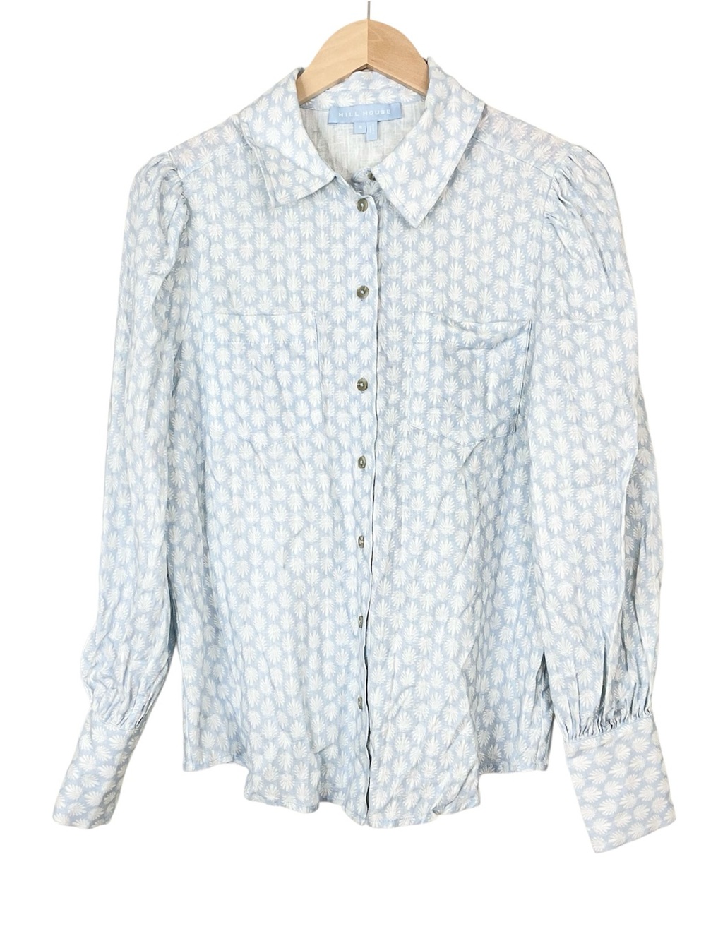 Hill House Dorothea Shirt Powder Blue Baroque Shell Size Small